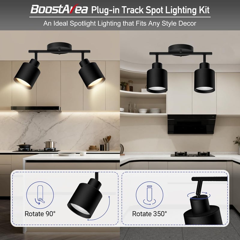 BoostArea Store 2-Light Led Track Lighting,Black Ceiling Lighting Fixtures,Wall Sconces Ceiling Spotlight with Foldable Light Arms for Kitchen, Closet, Bedroom,GU10 Socket, Bulbs Not Included - Image 2
